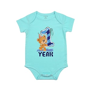 fflirtygo monthly birthday special unisex baby romper half sleeve envelope neck 12 month old12-18 months light blue