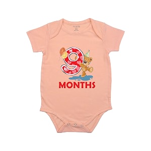 fflirtygo monthly birthday special unisex baby romper half sleeve envelope neck 9 month old9-12 months peach