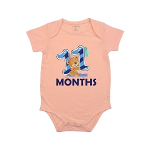 fflirtygo monthly birthday special unisex baby romper half sleeve envelope neck 11 month old9-12 months peach