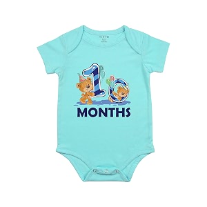 fflirtygo monthly birthday special unisex baby romper half sleeve envelope neck 10 month old9-12 months light blue