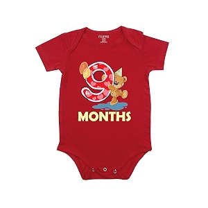 fflirtygo monthly birthday special unisex baby romper half sleeve envelope neck 9 month old9-12 months red
