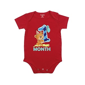 fflirtygo monthly birthday special unisex baby romper half sleeve envelope neck 1 month old0-3 months red