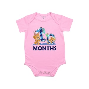 fflirtygo monthly birthday special unisex baby romper half sleeve envelope neck 10 month old9-12 months pink