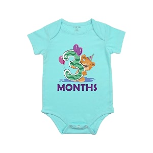 fflirtygo monthly birthday special unisex baby romper half sleeve envelope neck 3 month old3-6 months light blue