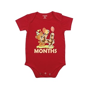fflirtygo monthly birthday special unisex baby romper half sleeve envelope neck 4 month old3-6 months red