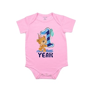 fflirtygo monthly birthday special unisex baby romper half sleeve envelope neck 12 month old12-18 months pink