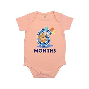 fflirtygo monthly birthday special unisex baby romper half sleeve envelope neck 6 month old6-9 months peach