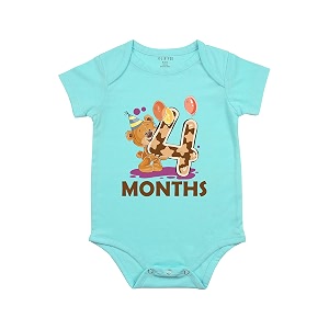 fflirtygo monthly birthday special unisex baby romper half sleeve envelope neck 4 month old3-6 months light blue
