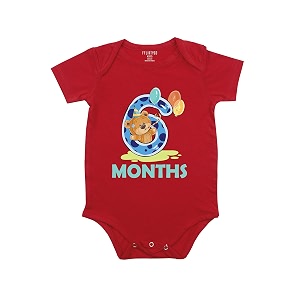 fflirtygo monthly birthday special unisex baby romper half sleeve envelope neck 6 month old6-9 months red