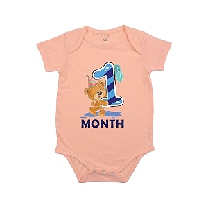 fflirtygo monthly birthday special unisex baby romper half sleeve envelope neck 1 month old0-3 months peach