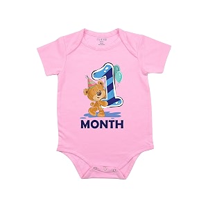 fflirtygo monthly birthday special unisex baby romper half sleeve envelope neck 1 month old0-3 months pink