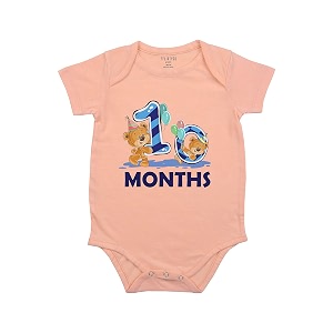 fflirtygo monthly birthday special unisex baby romper half sleeve envelope neck 10 month old9-12 months peach