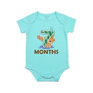 fflirtygo monthly birthday special unisex baby romper half sleeve envelope neck 7 month old6-9 months light blue