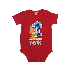 fflirtygo monthly birthday special unisex baby romper half sleeve envelope neck 12 month old12-18 months red