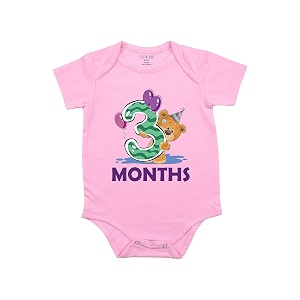 fflirtygo monthly birthday special unisex baby romper half sleeve envelope neck 3 month old3-6 months pink
