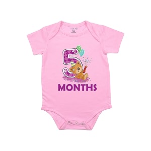 fflirtygo monthly birthday special unisex baby romper half sleeve envelope neck 5 month old3-6 months pink