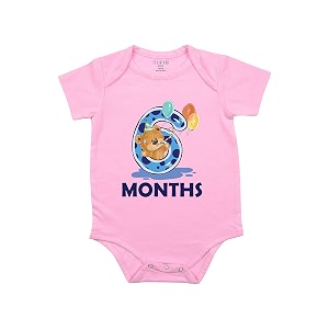 fflirtygo monthly birthday special unisex baby romper half sleeve envelope neck 6 month old6-9 months pink