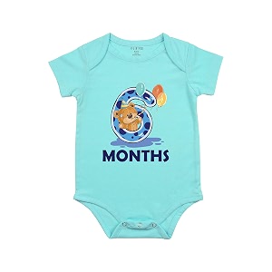 fflirtygo monthly birthday special unisex baby romper half sleeve envelope neck 6 month old6-9 months light blue