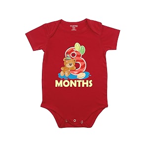 fflirtygo monthly birthday special unisex baby romper half sleeve envelope neck 8 month old6-9 months red