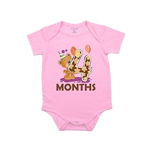fflirtygo monthly birthday special unisex baby romper half sleeve envelope neck 4 month old3-6 months pink