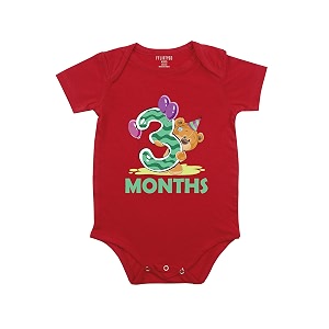 fflirtygo monthly birthday special unisex baby romper half sleeve envelope neck 3 month old3-6 months red
