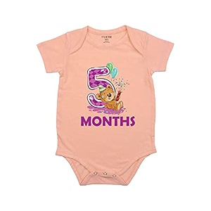 fflirtygo monthly birthday special unisex baby romper half sleeve envelope neck 5 month old3-6 months peach