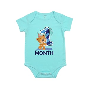 fflirtygo monthly birthday special unisex baby romper half sleeve envelope neck 1 month old0-3 months light blue