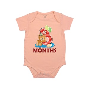fflirtygo monthly birthday special unisex baby romper half sleeve envelope neck 8 month old6-9 months peach