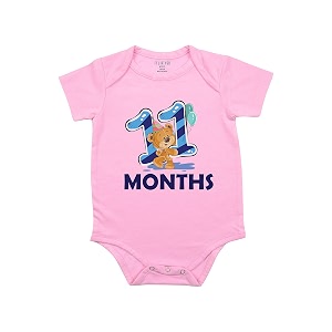 fflirtygo monthly birthday special unisex baby romper half sleeve envelope neck 11 month old9-12 months pink