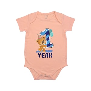 fflirtygo monthly birthday special unisex baby romper half sleeve envelope neck 12 month old12-18 months peach