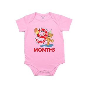 fflirtygo monthly birthday special unisex baby romper half sleeve envelope neck 9 month old9-12 months pink