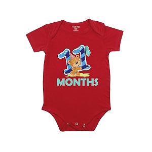 fflirtygo monthly birthday special unisex baby romper half sleeve envelope neck 11 month old9-12 months red