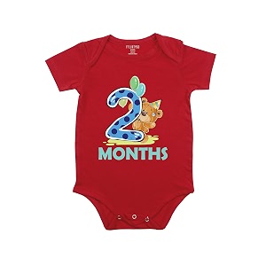 fflirtygo monthly birthday special unisex baby romper half sleeve envelope neck 2 month old0-3 months red