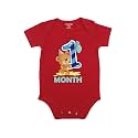 Fflirtygo Monthly Birthday Special Unisex Baby Romper Half Sleeve Envelope Neck 1 Month Old(0-3 Months, Red)