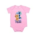 Fflirtygo Monthly Birthday Special Unisex Baby Romper Half Sleeve Envelope Neck 12 Month Old(12-18 Months, Pink)