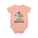Fflirtygo Monthly Birthday Special Unisex Baby Romper Half Sleeve Envelope Neck 3 Month Old(3-6 Months, Peach)