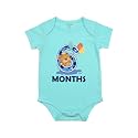 Fflirtygo Monthly Birthday Special Unisex Baby Romper Half Sleeve Envelope Neck 6 Month Old(6-9 Months, Light Blue)
