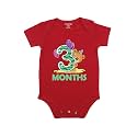 Fflirtygo Monthly Birthday Special Unisex Baby Romper Half Sleeve Envelope Neck 3 Month Old(3-6 Months, Red)