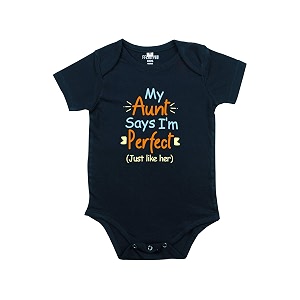 fflirtygo my aunt says i39m perfect printed romper baby wear cotton jumpsuitbody suit navy blue color for boys and girls