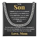 FG Family Gift Mall To My Son From Mom, Son Gifts From Mom and Dad, Mother and Son Necklace, Birthday Gift For My Son Graduation Christmas Cuban Link Chain Necklace Present