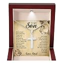 FG Mall To My Son From Mom and Dad, Mother and Son Necklace, Birthday Gift For Graduation, Christmas Faith Cross Necklace Present