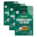 FGO Organic Moringa Mint Tea, 20 Count, Eco-Conscious Herbal Tea Bags, Resealable Bag, Caffeine Free, Packaging May Vary (Pack of 3)