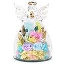 FIACO Gifts for Women Birthday Preserved Rose Forever Flower in Glass Angel Figurines Fresh Flowers for Delivery Prime for Mom Real Orange Roses for Grandma Sister Wife Her from Daughter