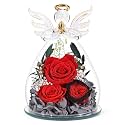 FIACO Gifts for Women Preserved Rose Forever Flower in Glass Angel Figurines Fresh Flowers for Delivery Mothers Day Birthday Gifts for Mom Real Roses for Grandma Sister Wife Her from Daughter