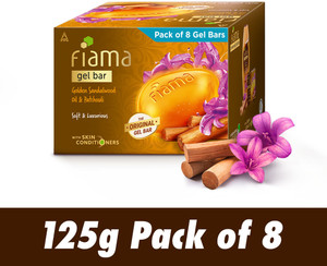 fiama gel bar soap combo golden sandalwood oil  patchouli 125gx8for glowing skin