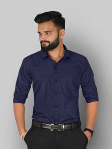 FIBERMILL Men Solid Formal Dark Blue Shirt