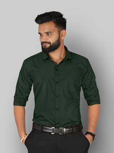FIBERMILL Men Solid Formal Dark Green Shirt
