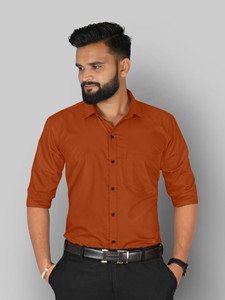 FIBERMILL Men Solid Formal Orange Shirt
