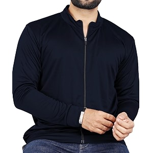 fibreza men solid polyester sports jacket long sleeves full zip with pocket gym running amp travel upper wear