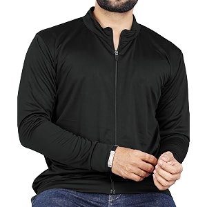 fibreza men solid polyester sports jacket long sleeves full zip with pocket gym running amp travel upper wear
